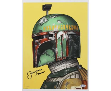 Star Wars: A limited edition Star Wars, Boba Fett portrait print, signed by Jeremy Bulloch. No. 821/2755. Measuring approx. 4