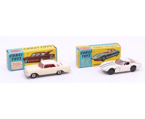 Corgi: A boxed Corgi Toys, Marcos 1800 GT with Volvo Engine, 324; together with a boxed Corgi Toys, Mercedes-Benz 220 SE Coup