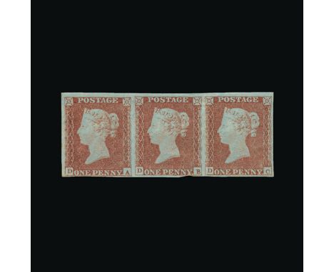 Great Britain - QV (line engraved) : (SG 12) 1841 1d orange-brown, horizontal strip of 3, DA-DC, tiny to large margins all ar