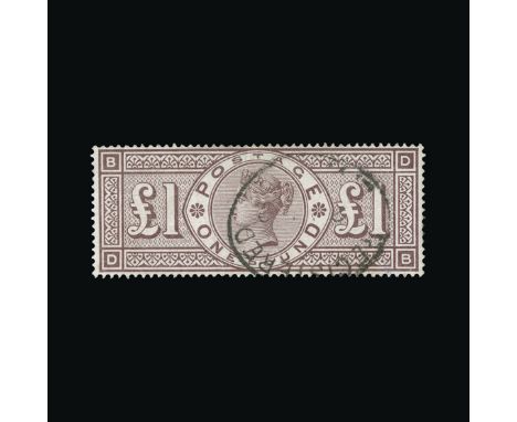 Great Britain - QV (surface printed) : (SG 186) 1888 Orbs £1 brown-lilac, DB, well centred, light oval Registered pmk, excell