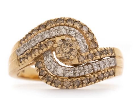 DIAMOND DRESS RING,  set with cognac and colourless diamonds, in nine carat gold, size S