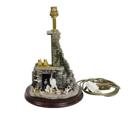 Border Fine Arts Table Lamp 'Jock's Pride' (Sheepdog and Pups), model No. A3327, on wood baseThe model is in good condition. 