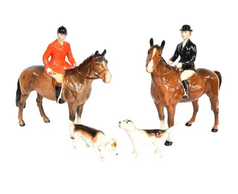 Beswick Hunting Group Comprising: Huntswoman, Style Two - Standing, model No.1730; Huntsman, Style Two - Standing, model No. 