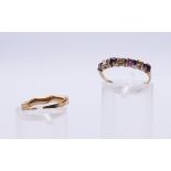 A 9 ct gold ring (ring size H), together with a diamond and ruby ring (ring size M).