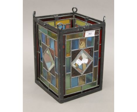A stained glass lantern. 28 cm high.
