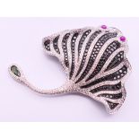 A ruby, diamond and gem-set stingray brooch, the pave-set black-gem stingray,