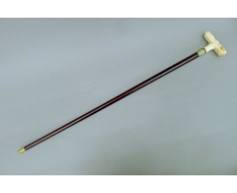 A walking stick with a bone handle in the form of a girl. 90 cm long.
