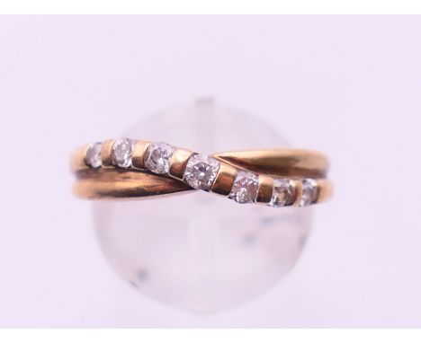A 9 K gold double band ring. Ring size O. 