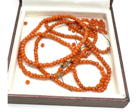 coral bead necklace &amp; bracelet for restringing weight approx 14g