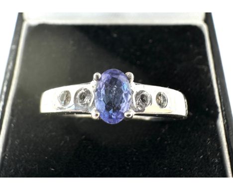 Gemp[oria AA Tanzanite Ring with White Topaz in Sterling Silver 0.64cts c.0.a