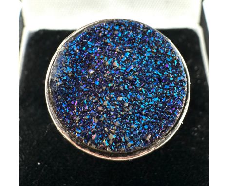 Gem[poria Titanium Blue Drusy Ring in Sterling Silver 12cts with c.o.a
