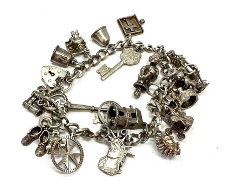 Vintage silver charm bracelet &amp; charms weight 45g