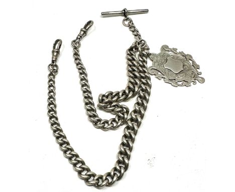 Antique silver double albert watch chain &amp; fob weight 65g