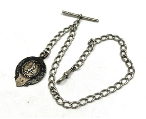 Antique silver albert watch chain &amp; fob weight 30g