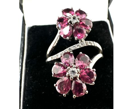 Gemporia Rajasthan Garnet Ring with White Topaz in Sterling Silver 4.52cts with c.o.a