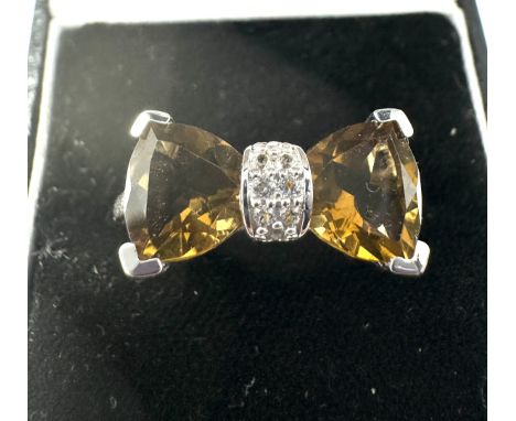 Gemporia Cognac Quartz Ring with White Topaz in Sterling Silver 3.51cts with c.o.a