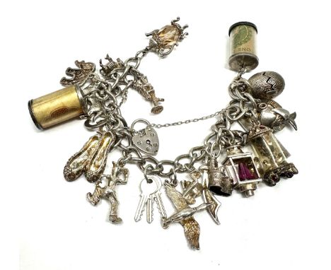 Vintage silver charm bracelet &amp; charms weight 66g