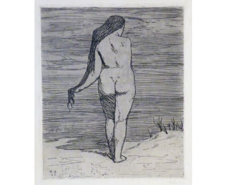 Karl Hofer (Karlsruhe 1887 – 1955 Berlin)Stehendes Weib am MeerRadierung. 1902. 29,5 x 24 cm (39,5 x 34,5 cm). Signiert und d