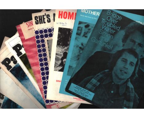 Sheet Music collection. Slip sliding away, Mrs Robinson, Me and Julio down by the schoolyard, Bridge over troubled water and 