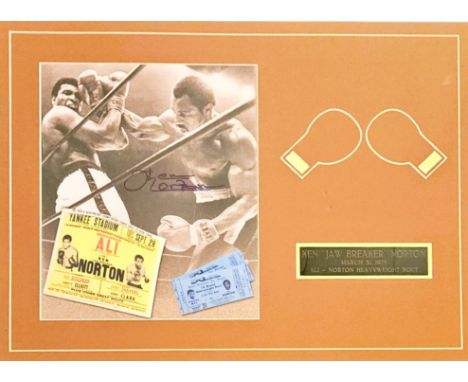 Boxing Ken Norton signed 24x18inch mounted photo display includes signed photo and name plaque. Good condition. All autograph