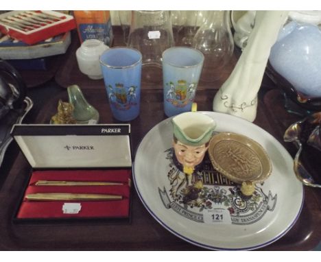 A Parker Pen Set, Wade Pipe Stand Commemorative Glasses Etc. 