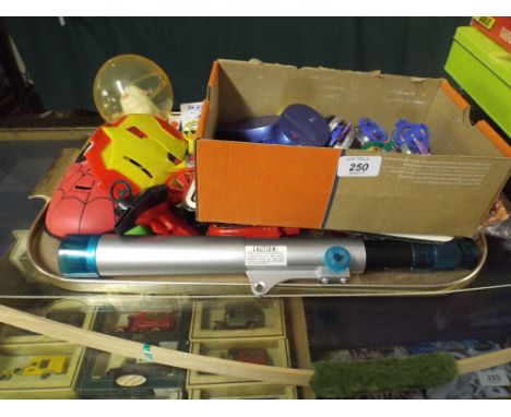 A Tray Containing Various Toys Bay Blade Spinning Tops Bow and Arrow Etc. 