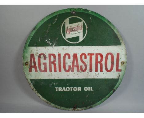 A Single Sided Enamelled Circular Sign Argicastrol Tractor Oil 46 Cm Diameter. 