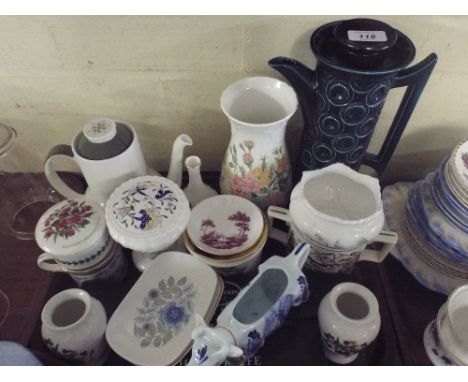 A Tray Containing Portmeirion Ceramics and Cutlery, Coalport, Wedgwood, Aynsley and Royal Worcester. 