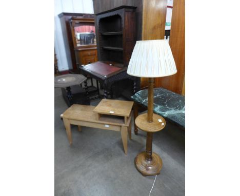 An oak telephone table and a small oak standard lamp 