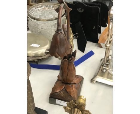 A French walnut Art Nouveau lamp on marble base