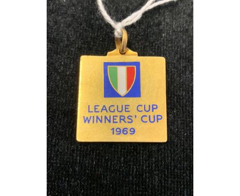 John Smith Swindon Town FC Winners Medal from the 1969 Anglo-Italian league cup winners cup. 18ct gold &amp; enamel bearing t