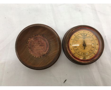 Regency pocket Compass/sundial, Sycamore dial marked "S Porter Feb 16 1824",with winged sands of time device, and "Entered at