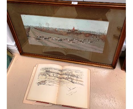 A hand-signed Cecil Aldin hunting print; together with an Aldin book 'Hunting Scenes' (2)