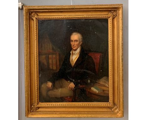 A 19th century oil on copper depicting a portrait gentleman in an interior, 35 x 30 cm