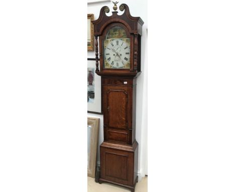 An early 19th century mahogany longcase clock the face handpainted with a mill &amp; figures the dial with makers name Adam L