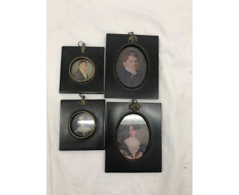 Four framed portrait miniatures