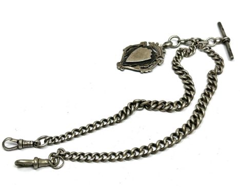 Antique silver double albert watch chain &amp; fob weight 48g