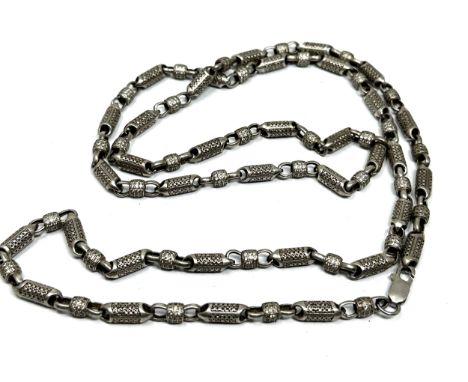 Vintage silver heavy long fancy link &amp; white gemstone set necklace chain measures approx 92cm long weight 75g