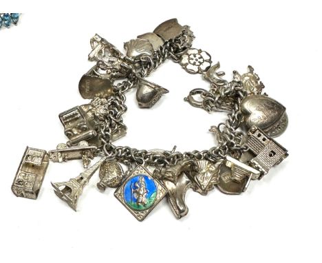 Vintage silver charm bracelet &amp; charms weight 73g