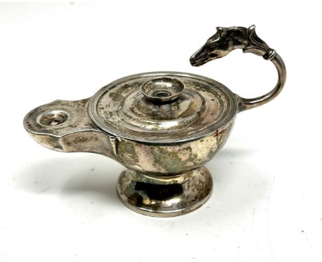 Antique Sterling Silver Table Lighter Aladdin Oil Lamp horses head handle London silver hallmarks makers mappin &amp; webb we