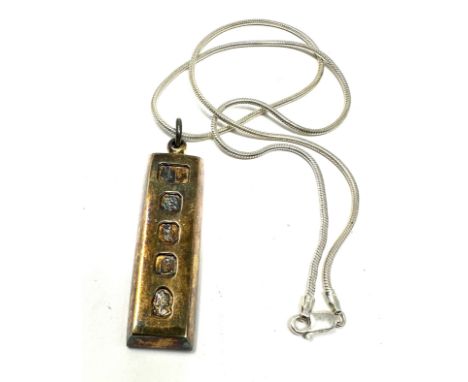 Vintage silver ingot pendant &amp; silver chain weight 38g