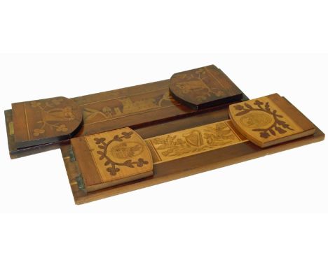 Two yew wood and boxwood inlaid Killarney book stand. Condition reports are not available for our Interiors Sales