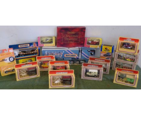 Matchbox Xmas Treasures (1994), Convoy carry case, DAF box car, 1929 steam wagon, four model "A" vans, silver ghost, Prince H