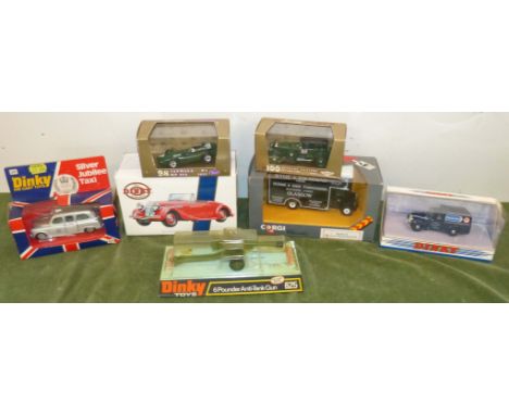 Boxed "The Dinky Collection" 1939 Triumph Dolomite, Dinky Silver Jubilee taxi (241), Dinky six pounder anti tank gun (625), D