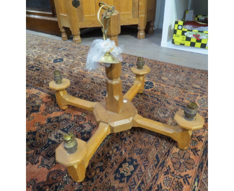 A Sid Pollard of Thirsk English oak ceiling light with four sconces 