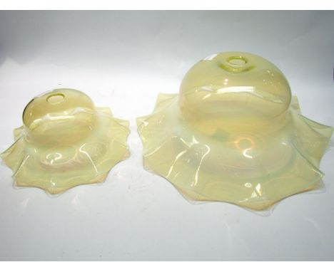 A 19th Century Vaseline glass frilled ceiling light shade
