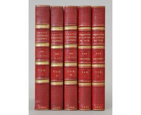 Say (Jean-Baptiste), Traite d'Economie Politque, cinquieme edition, 3 vols, finely bound in 19th century half red morocco, ma