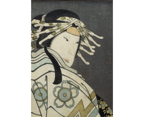 Konishi Hirosada Japanese, 1830-1860 "Portrait of the Courtesan Sumizome", and another portrait of similar style, woodblock p