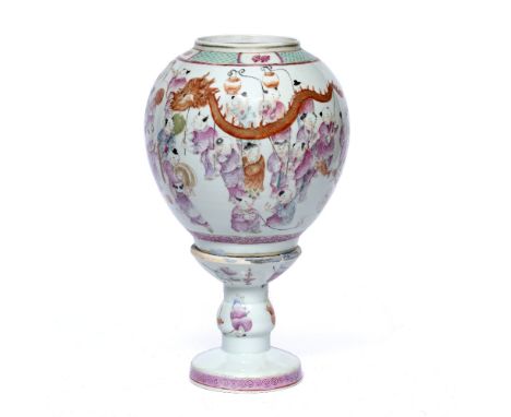 Porcelain lamp Chinese, late 19th/early 20th Century painted with Hundred Boys, the ovoid vase on a pedestal stand 40cm high 