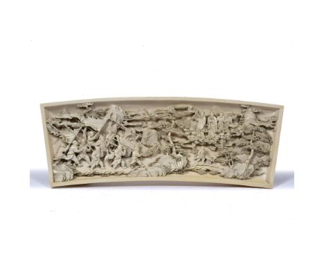 Canton ivory brush rest Chinese, circa 1870 well carved with the presentation of an Emperor to the Immortals who are set amon